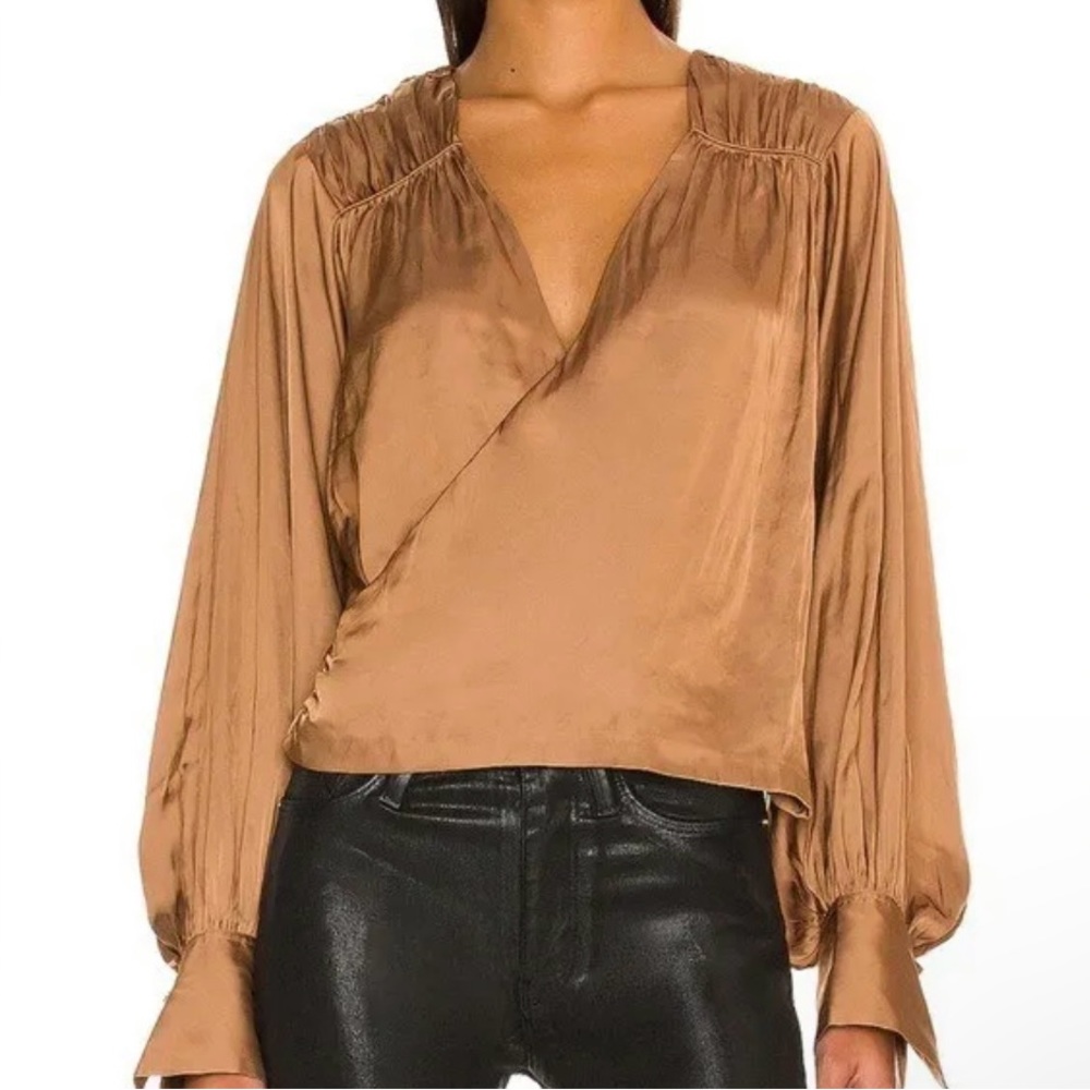 FRAME Crossover Top Blouse Bronze Size XS